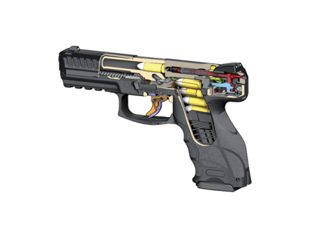 Heckler & Koch SFP9-SF- vypouštění zásobníku pádly v lučíku